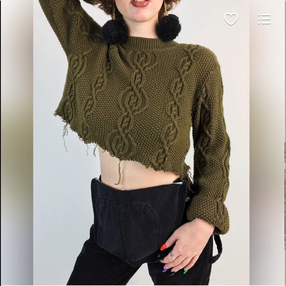 Cropped olive green cable knit sweater size small - Picture 8 of 10